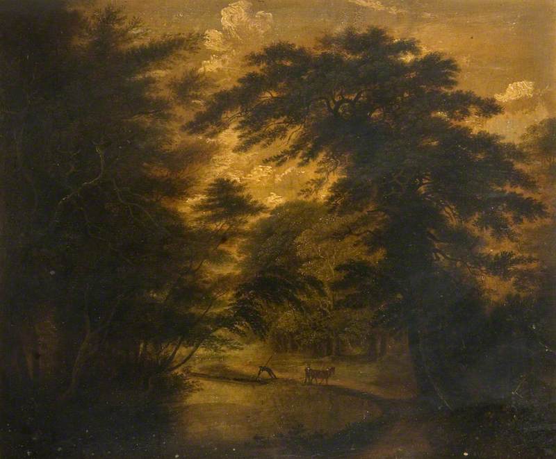 Wooded Scene with Two Figures and a Horse
