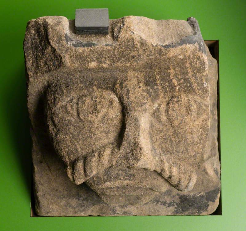 Sandstone Corbel in Form of Romanesque Human Head: Monk Bretton Priory