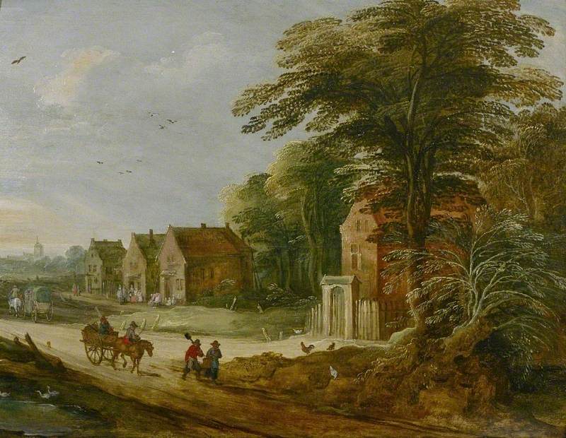 Travellers Passing through a Village