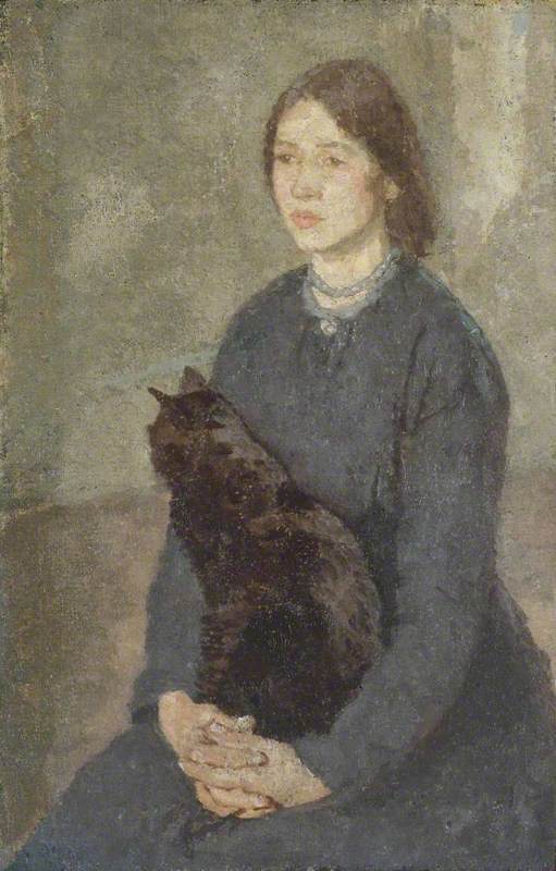 Young Woman Holding a Black Cat