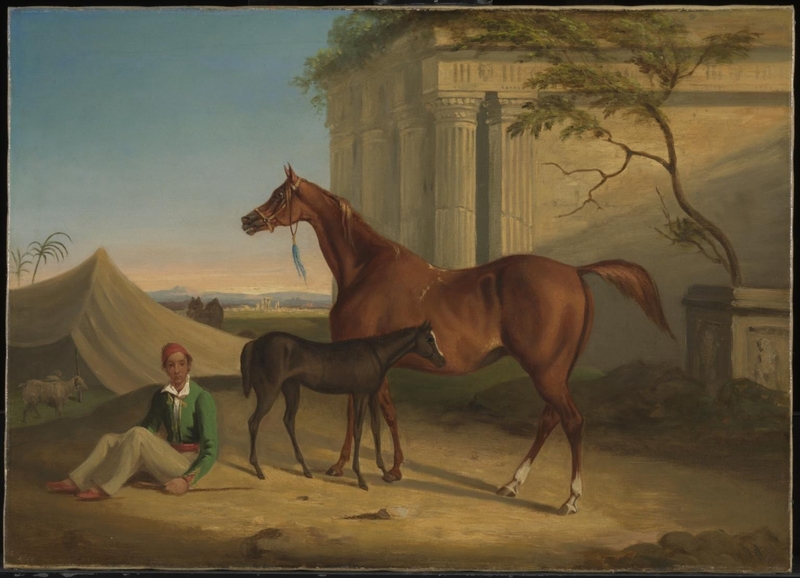 Arab Mare and Foal with Attendant by a Ruined Temple