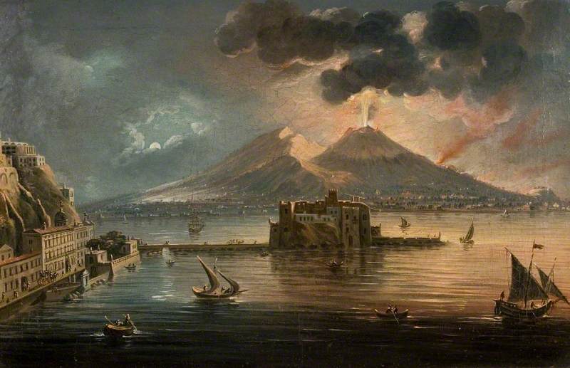 Naples at Night with Vesuvius Erupting