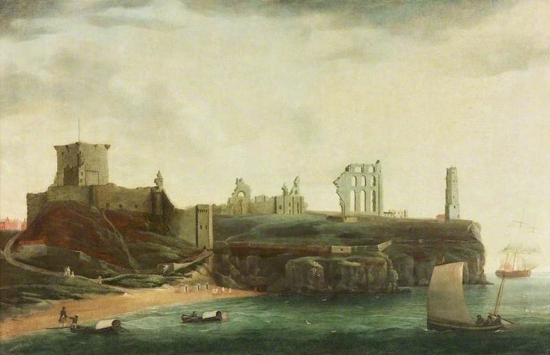 Figures and Bathing Machines in the Bay below Tynemouth Castle