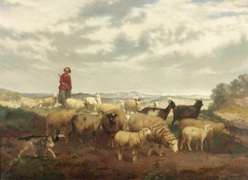 Shepherdess with Flock