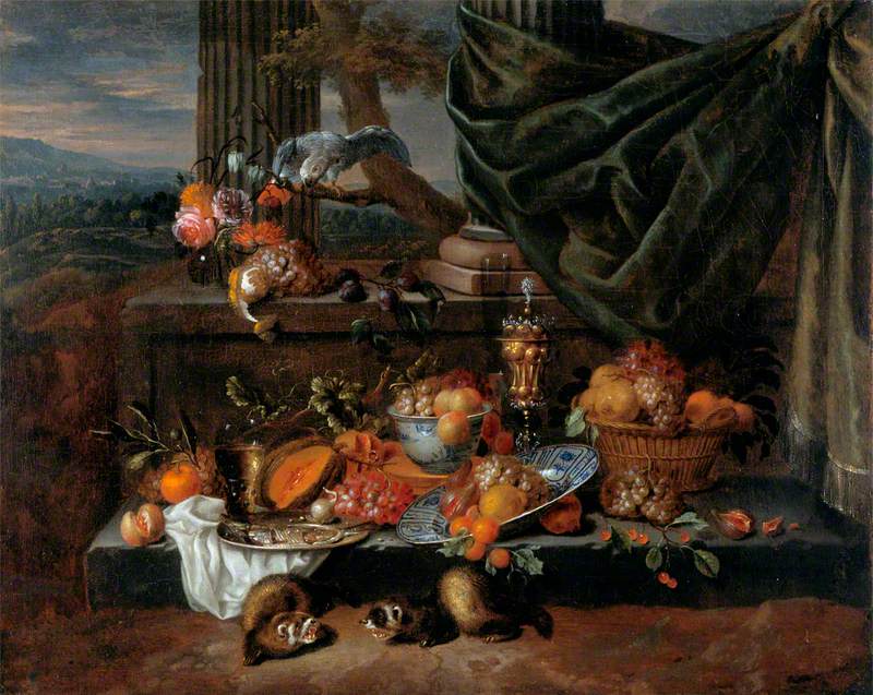 Still Life with Fruit, a Parrot and Polecat Ferrets