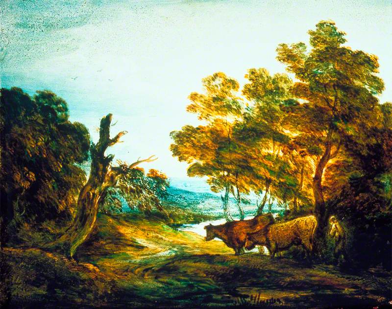 Wooded Landscape with a Herdsman and Two Cows