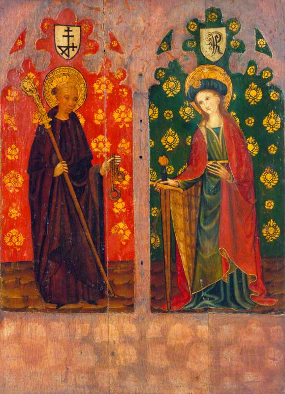 Saint Leonard with a Crozier and Manacles (left panel); Saint Agnes (or Saint Catherine) with a Sword and a Book (right panel)