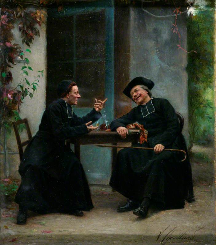 The Curé's Story: Two Priests Seated at a Table