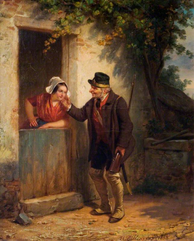 A Gamekeeper and a Woman at a Cottage Door