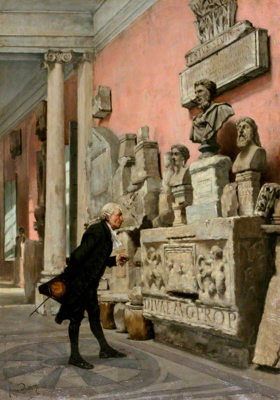 The Archaeologist: Interior of the Musée Calvet, Avignon with a Man Examining Sculpture
