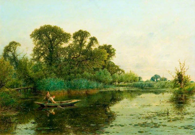 River Scene with Men in a Punt