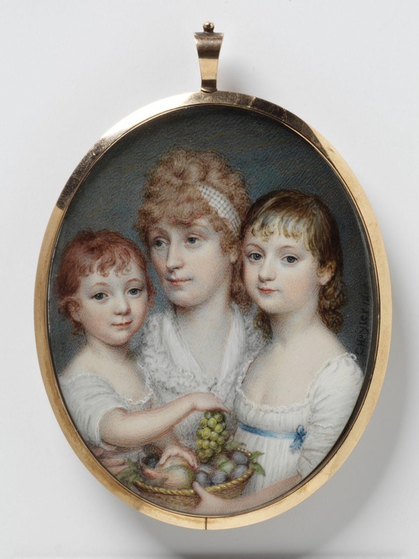 Portrait of the wife of a purser in the East India Company's service, with two of her children