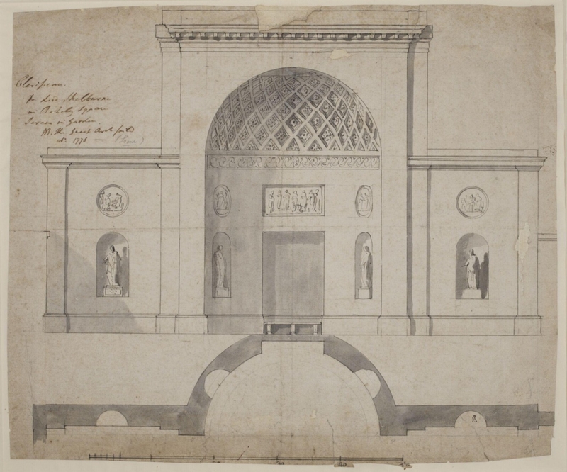 Plan and elevation of garden alcove and screen wall at Lansdowne House, Berkeley Square