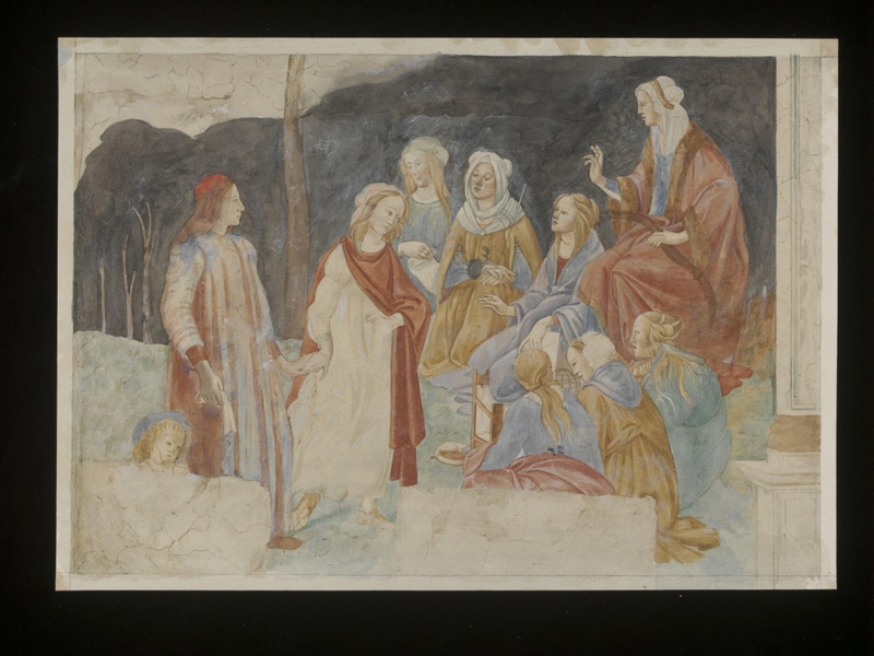 Watercolour, copy after A young man introduced to the Liberal Arts, Sandro Botticelli in the Musée du Louvre (Paris)