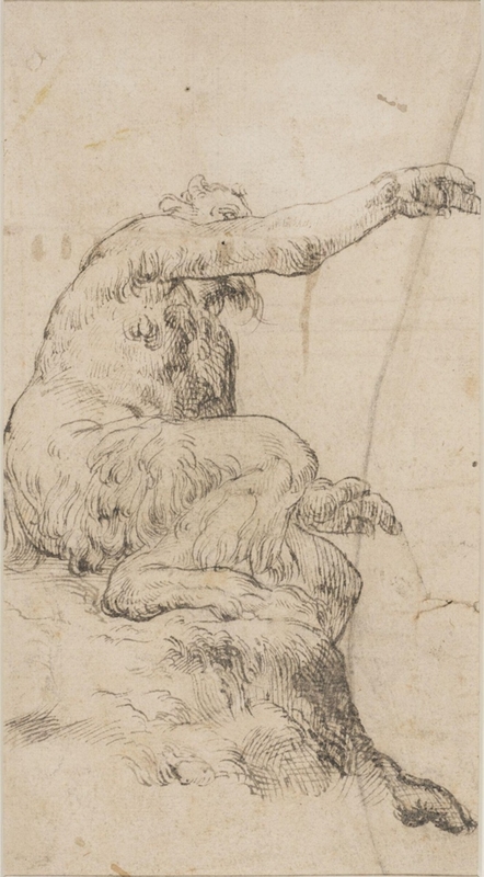 Recto: A seated faun with his right arm raised