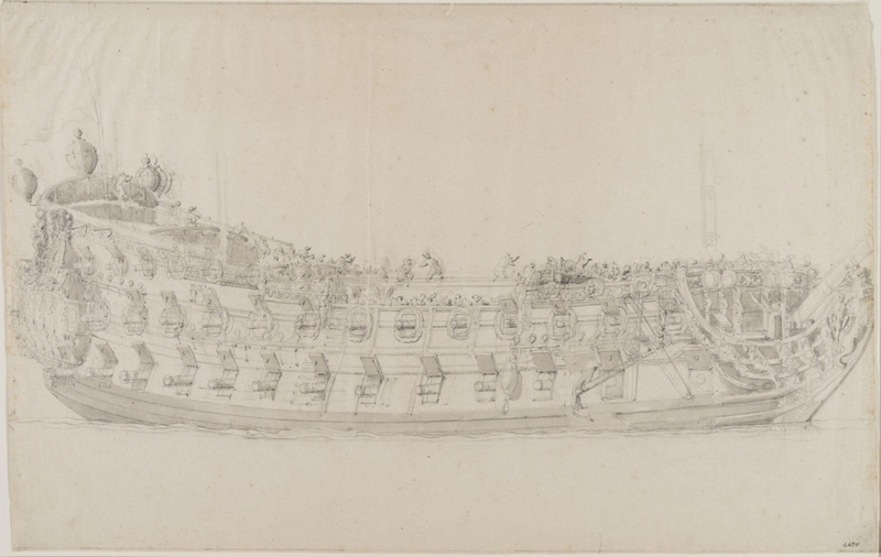 Hull of an English Two-Decker; Broadside View