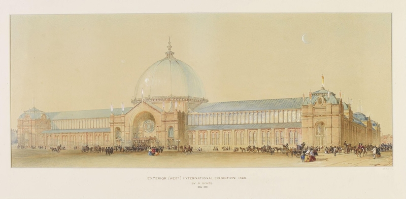 A perspective view of the west front of the International Exhibition 1862