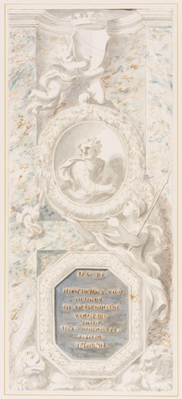 Design for mural monument with a portrait bust of the deceased in a medallion