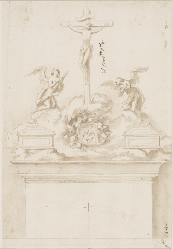Design for an altar with a crucifix flanked by praying angels