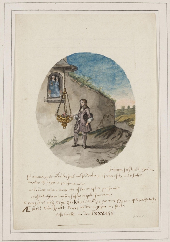 Country Shrine with a Man Attending to Hanging a Lamp
