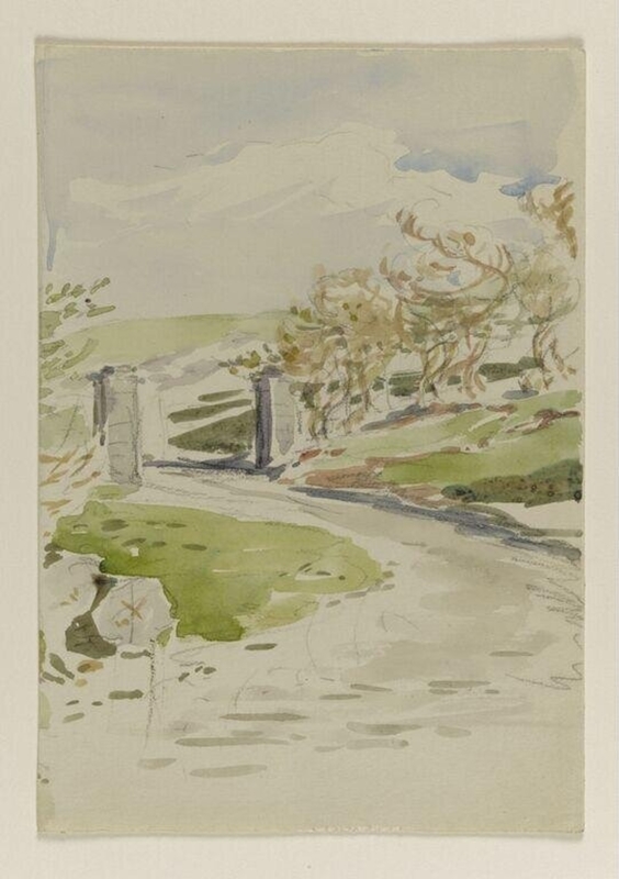 A pathway to moorland, passing through a stone gateway