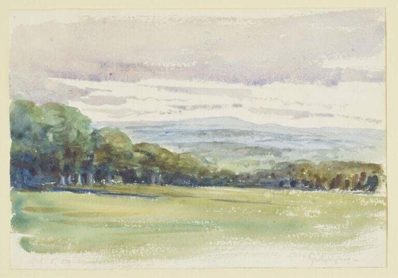 Sketch of a wooded landscape viewed from Gwaynynog, Denbigh