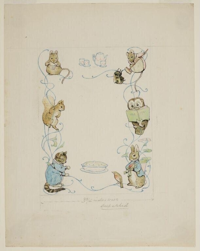 Endpaper design for a foreign translation of the Peter Rabbit books