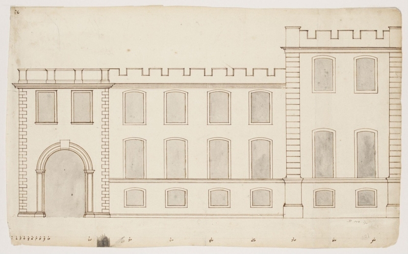 Part elevation of the re-shaped west front of Kimbolton Castle, Huntingdonshire