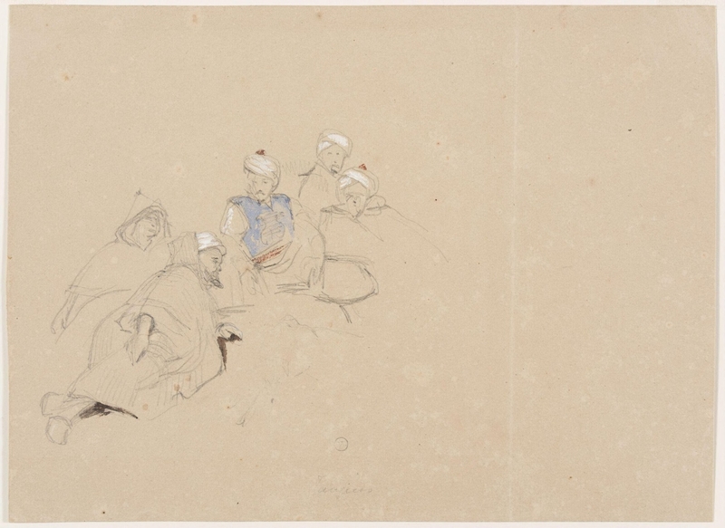 Rough sketch of five reclining Arabs