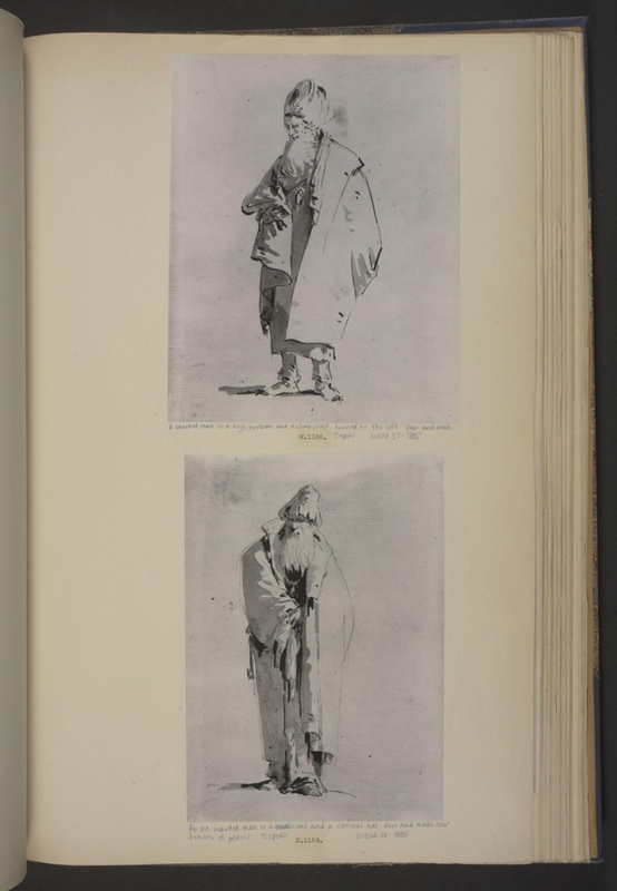 A bearded man in a high turban and a cloak, half-turned to left