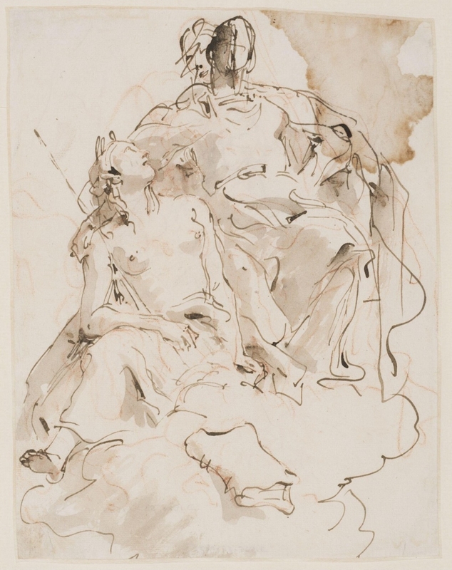 Recto: Allegorical Subject: An enthroned figure in clouds, with a female figure to the left. Verso: A slight and insistinct sketch of a similar theme