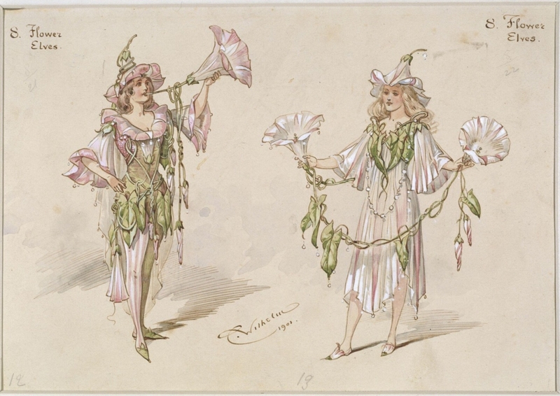 Costume designs for flower-elves in 'Les Papillons'