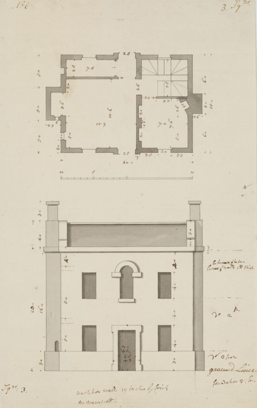 Plan and elevation of a small house for an unidentified project