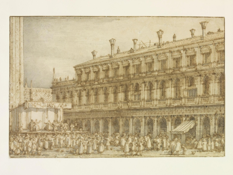 A performance of the Commedia dell'Arte in the Piazza San Marco