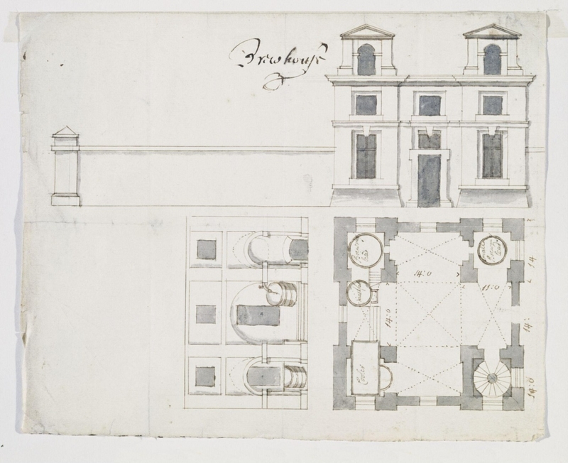 Plan, section and elevation of the Brewhouse at Castle Howard, Yorkshire