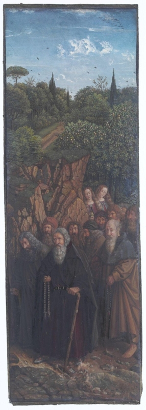 Copy of a detail of the Ghent Altarpiece, The  Pilgrims, by Hubert and Jan van Eyck in the church of St. Bavon, Ghent.