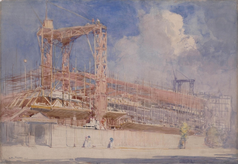 The west façade of the Victoria and Albert Museum, while under construction 1899-1906