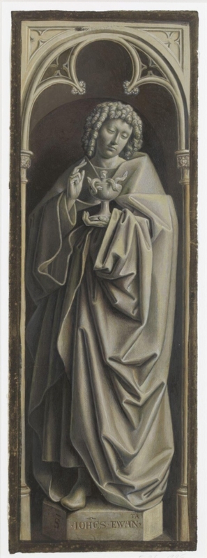 Copy of a detail of the Ghent Altarpiece, St John  the Evangelist, by Hubert and Jan van Eyck in the church of St Bavon, Ghent.