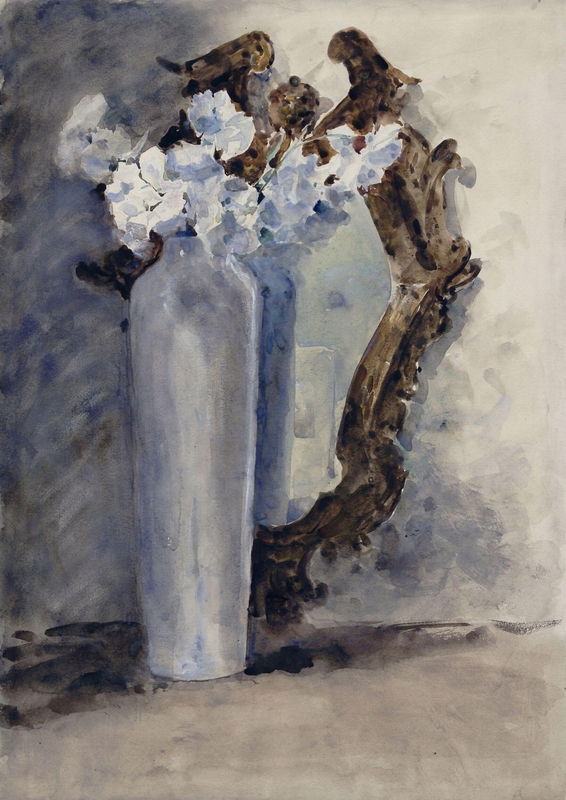 White Blossom in a Tall Vase
