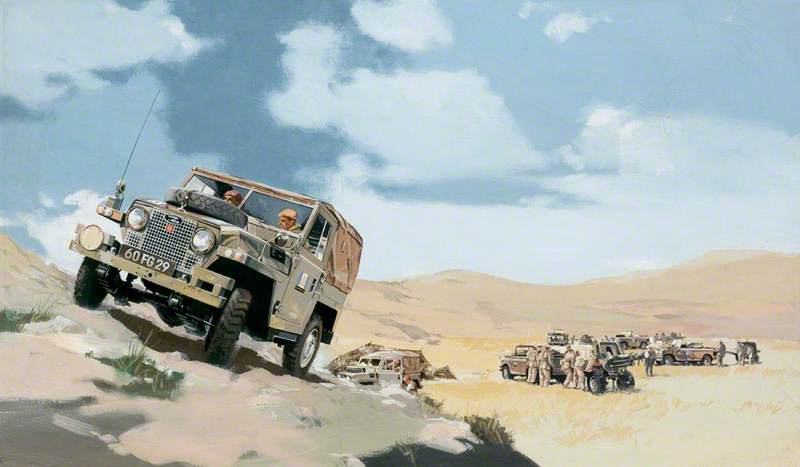 British Army Land Rovers on a Middle East Exercise