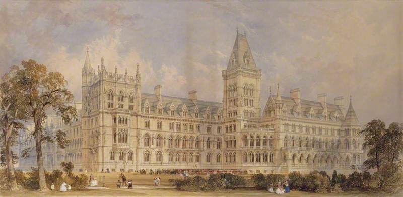 Design for Government Offices, Whitehall, Westminster, London: Persepective of Gothic Scheme, View of Foreign and India Offices from St James's Park