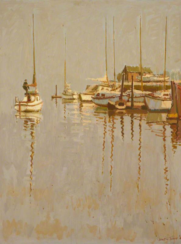 Small Boats Lying at Anchor in Still Water