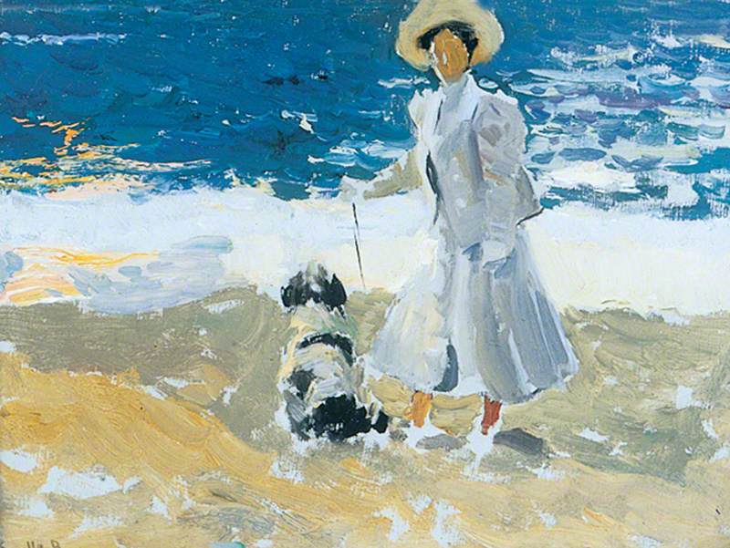 A Lady and a Dog on the Beach