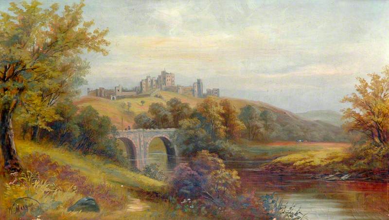 River Scene with Bridge and Cattle