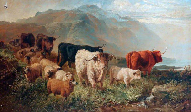 Rocky Landscape with Cattle and Sheep