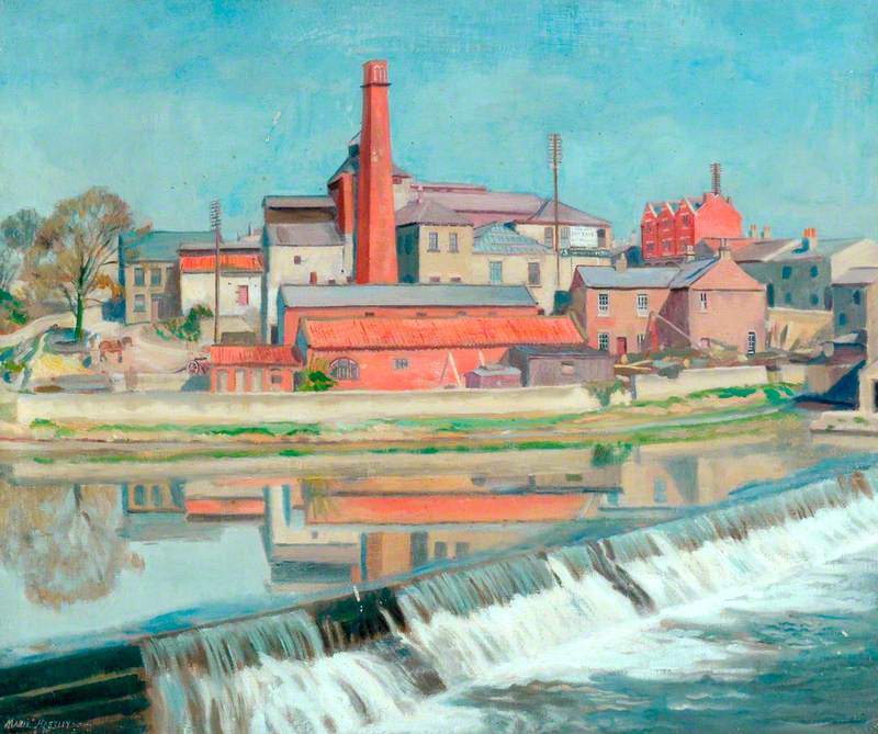 River with Weir and an Industrial Scene*