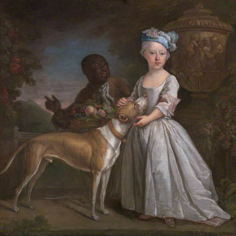 A Young Girl with an Enslaved Servant and a Dog