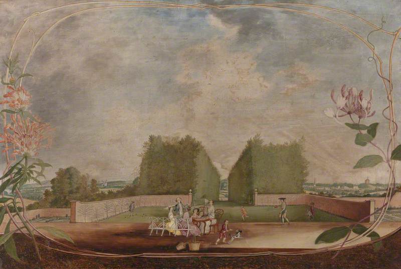 View of a Gloucestershire Country House: A Garden View, with Picnic Party in Center Foreground