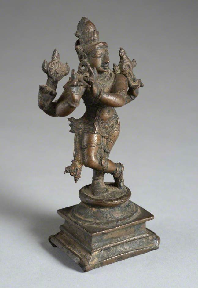 Four-Armed Fluting Krishna with Conch and Chakra