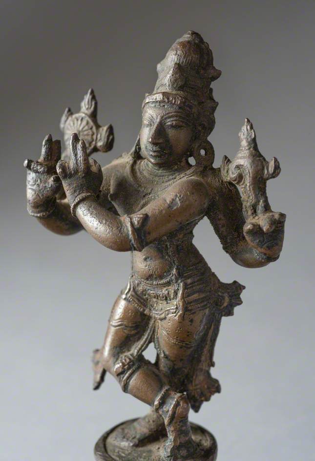 Four-Armed Fluting Krishna with Conch and Chakra